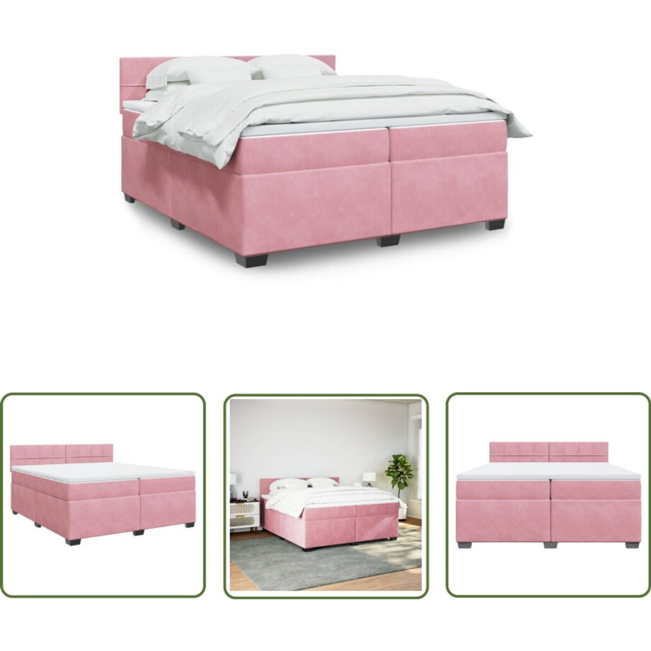 vidaXL Fluweel - Boxspring - Boxspring met matras fluweel roze 200x200 cm - Roze - Tweepersoonsbed - King Size Bed vidaXL Fluweel - Boxspring - Boxspring met matras fluweel roze 200x200 cm - Roze - Tweepersoonsbed - King Size Bed afbeelding 1