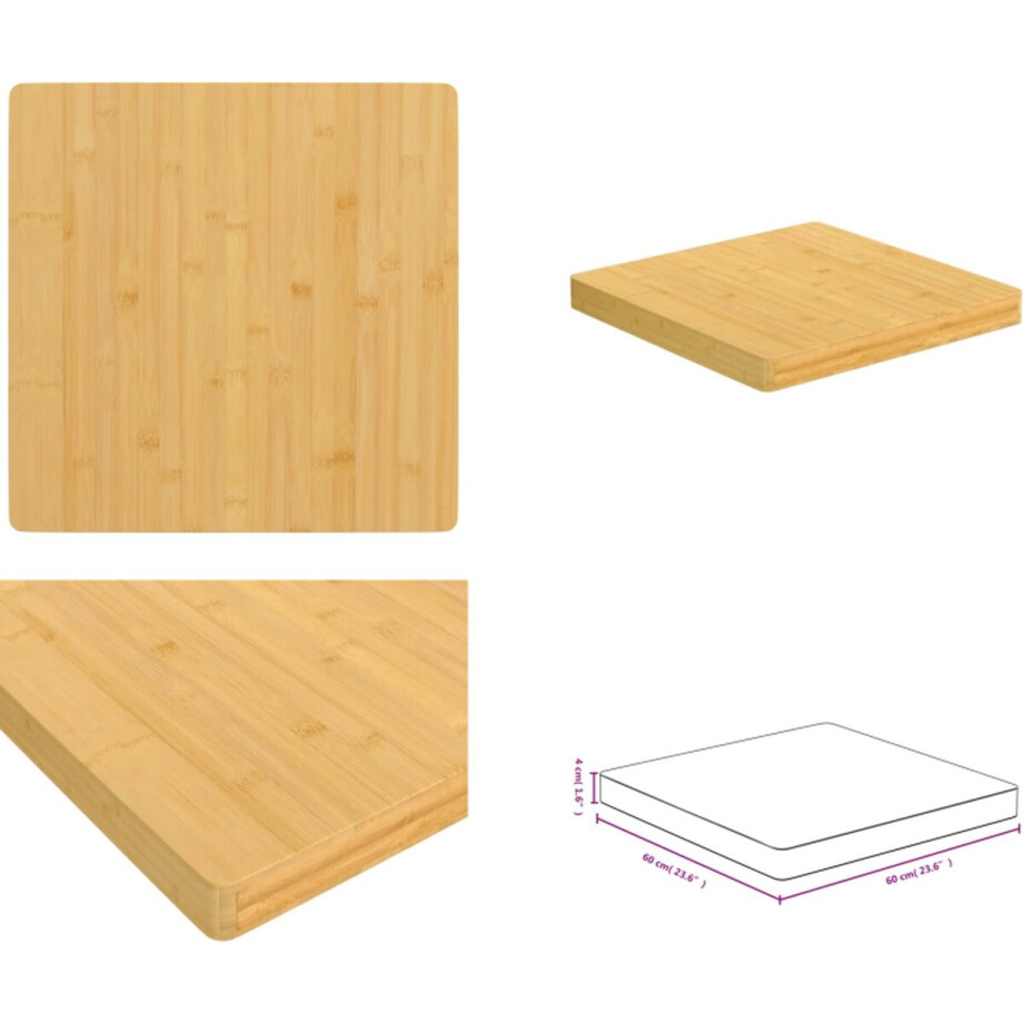 vidaXL - Tafelblad - 60x60x4 - cm - bamboe afbeelding 1