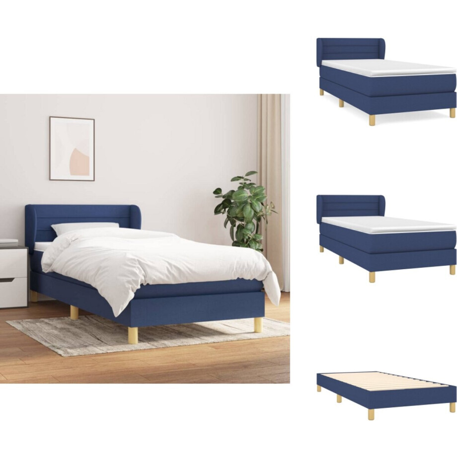 vidaXL Boxspring - Boxsprings - Bed - Slaapmeubel - Boxspring met matras stof blauw 90x200 cm afbeelding 1