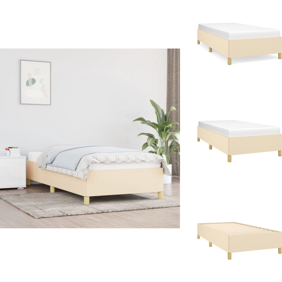 vidaXL Bedframe - Bedframes - Slaapmeubel - Bedbodem - Bedframe zonder matras 100x200 cm stof crèmekleurig afbeelding 1