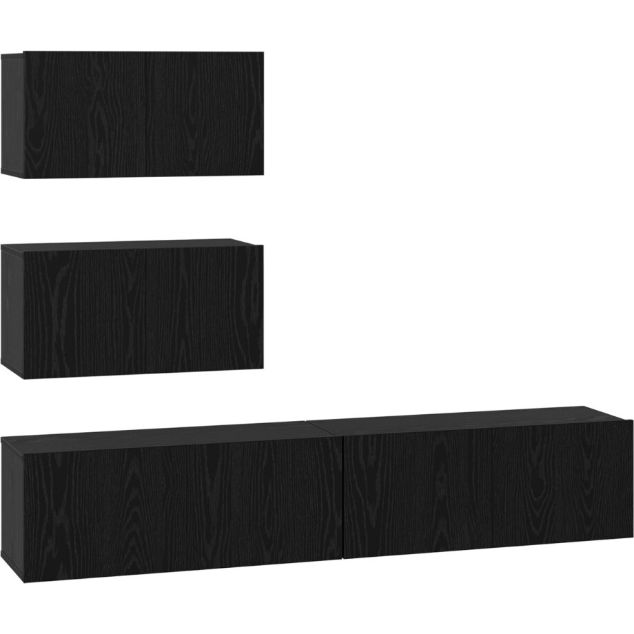 vidaXL - Tv-meubelset - 4 - st - Zwart - eiken - Bewerkt - hout afbeelding 1