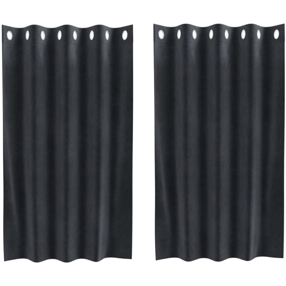 vidaXL - Zwarte - Outdoorgordijnen - met - Oogjes - 2 - stuks - Donkergrijs - Fluweel vidaXL - Zwarte - Outdoorgordijnen - met - Oogjes - 2 - stuks - Donkergrijs - Fluweel afbeelding 1
