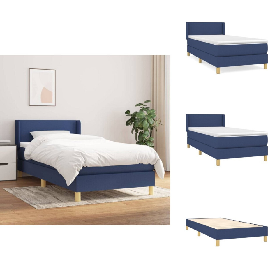 vidaXL Boxspring - Boxsprings - Bed - Slaapmeubel - Boxspring met matras stof blauw 90x200 cm vidaXL Boxspring - Boxsprings - Bed - Slaapmeubel - Boxspring met matras stof blauw 90x200 cm afbeelding 1