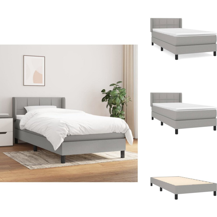 vidaXL Boxspring - Boxsprings - Bed - Slaapmeubel - Boxspring met matras stof lichtgrijs 90x190 cm vidaXL Boxspring - Boxsprings - Bed - Slaapmeubel - Boxspring met matras stof lichtgrijs 90x190 cm afbeelding 1