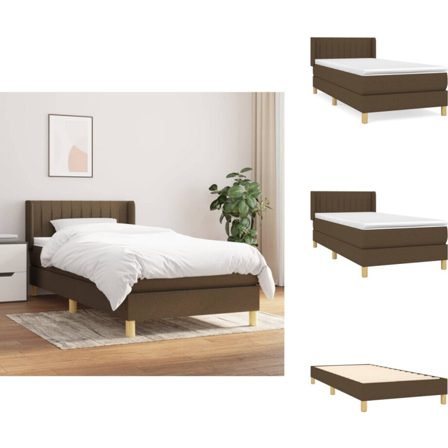 vidaXL Boxspring - Boxsprings - Bed - Slaapmeubel - Boxspring met matras stof donkerbruin 90x200 cm afbeelding 1