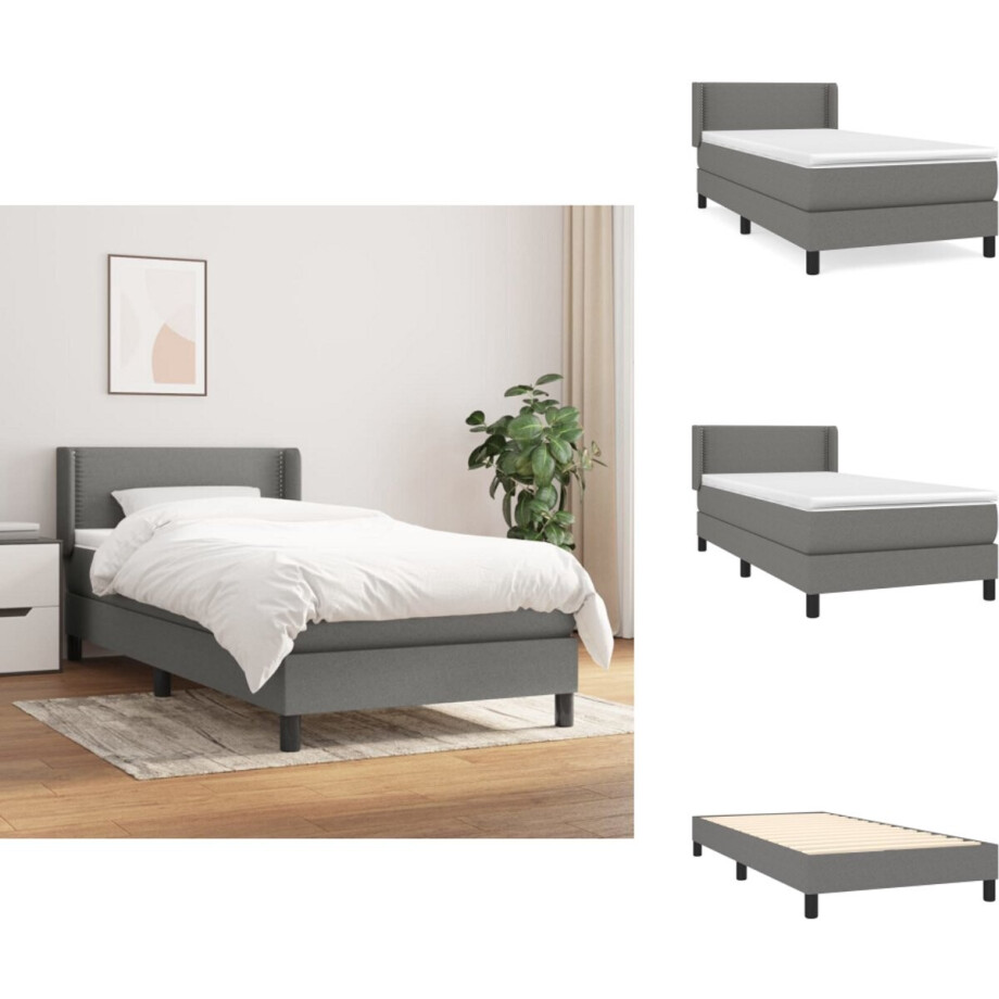 vidaXL Boxspring - Boxsprings - Bed - Slaapmeubel - Boxspring met matras stof donkergrijs 100x200 cm vidaXL Boxspring - Boxsprings - Bed - Slaapmeubel - Boxspring met matras stof donkergrijs 100x200 cm afbeelding 1