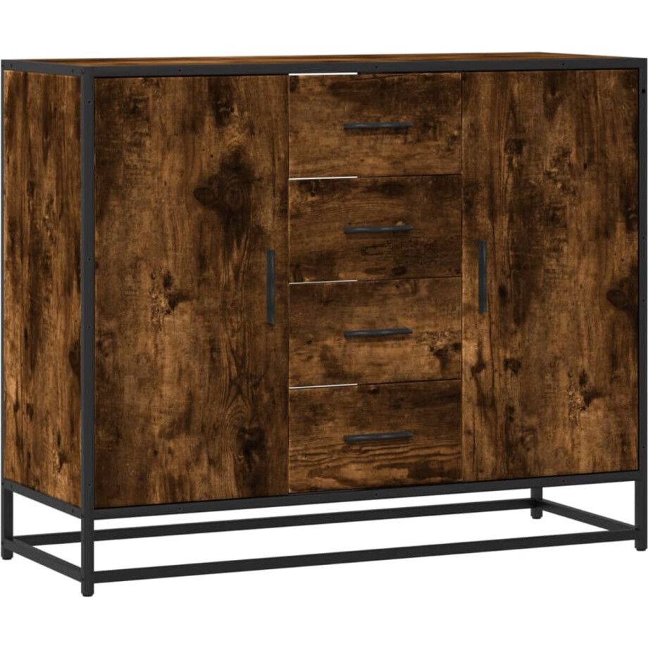 vidaXL - Dressoir - 92x35x76 - cm - bewerkt - hout - gerookt - eikenkleurig afbeelding 1