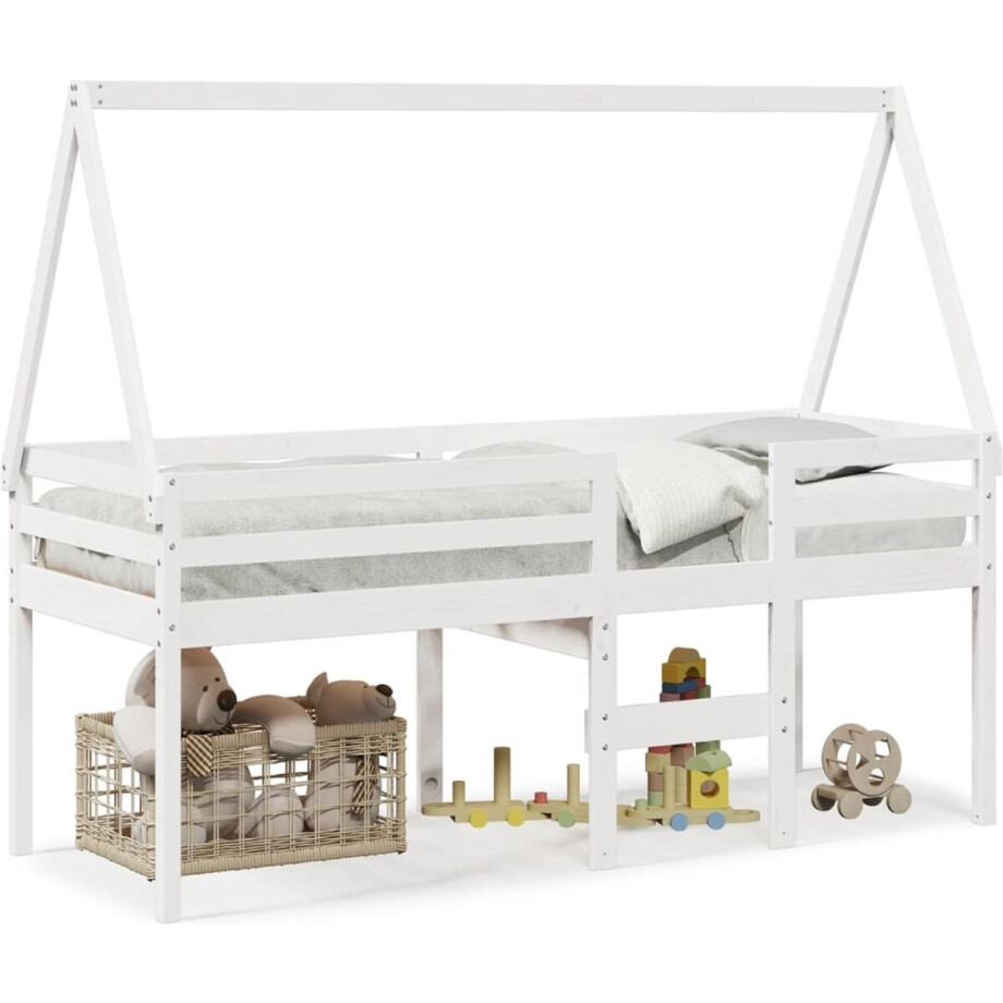 vidaXL - Hoogslaper - met - dak - massief - grenenhout - wit - 75x190 - cm afbeelding 1