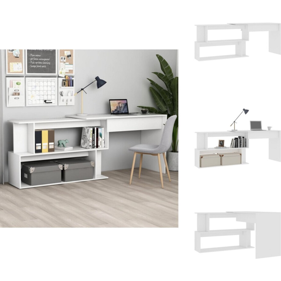 vidaXL Bureau - Bureaus - Tafel - Tafels - Hoekbureau 200x50x76 cm bewerkt hout wit vidaXL Bureau - Bureaus - Tafel - Tafels - Hoekbureau 200x50x76 cm bewerkt hout wit afbeelding 1