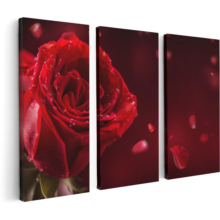 Artaza Canvas Schilderij Drieluik Romantische Rode Roos - 120x80 cm - Wanddecoratie Woonkamer - Schilderijen - Muurdecoratie afbeelding 1
