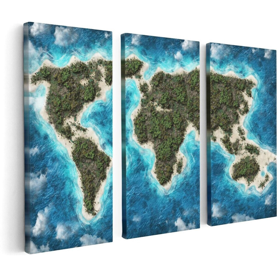 Artaza Canvas Schilderij Drieluik Eilanden Wereldkaart - 120x80 - Foto Op Canvas - Canvas Print afbeelding 1