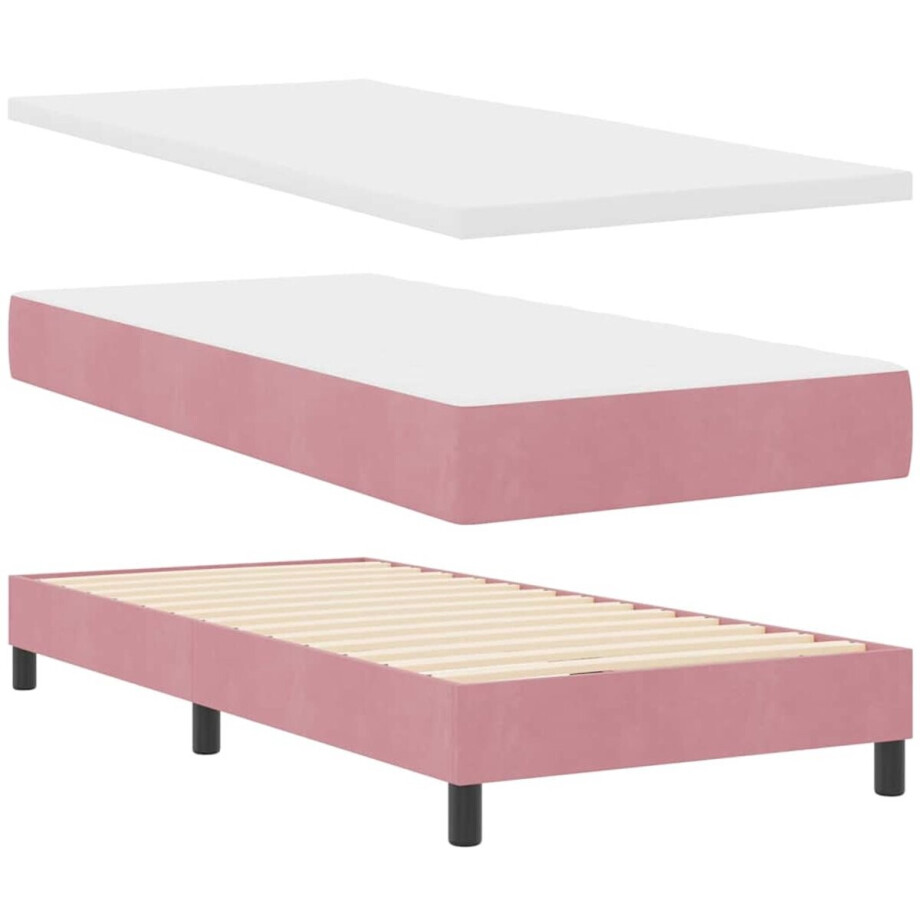 vidaXL - Boxspring - bed - met - kussen - Roze - 100 - x - 200 - cm - Fluweel afbeelding 1