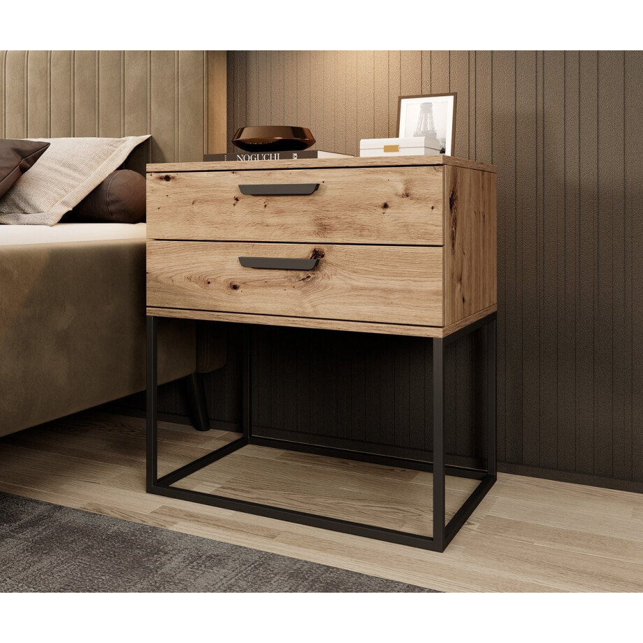 Meubella - Nachtkastje Sylvester 6 - Eiken - 60 cm afbeelding 1