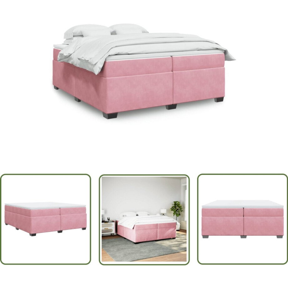 vidaXL Boxspringbed - Boxspring - Boxspring met matras fluweel roze 200x200 cm - Fluweel - Roze - Tweepersoonsbed afbeelding 1