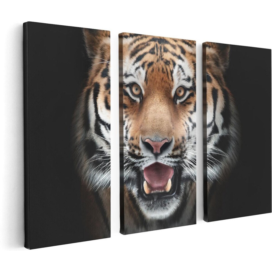 Artaza Canvas Schilderij Drieluik Tijgerkop - Tijger - 120x80 - Foto Op Canvas - Canvas Print afbeelding 1