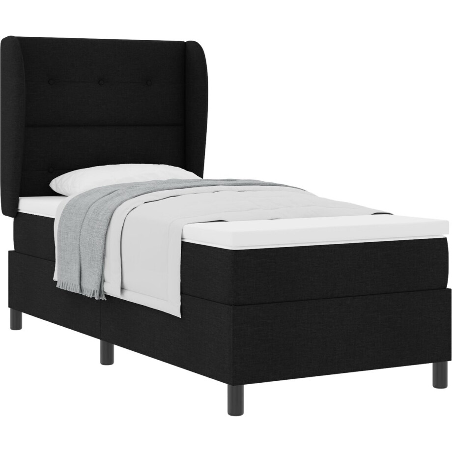 vidaXL - Boxspring - bed - met - matras - met - hoofdeinde - Zwart - 90 - x - 190 - cm - Stof afbeelding 1