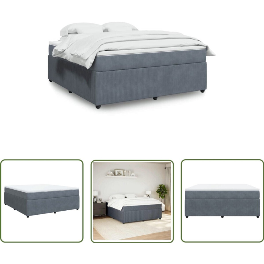 vidaXL Matras - Boxspring - Boxspring met matras fluweel donkergrijs 180x200 cm - Fluweel - Donkere Kleuren - Slaapcomfort afbeelding 1