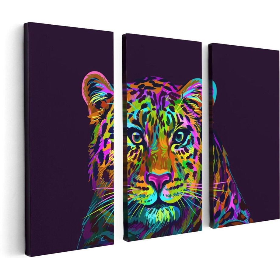 Artaza Canvas Schilderij Drieluik Kleurrijke Luipaard - Abstract - 120x80 - Foto Op Canvas - Canvas Print afbeelding 1