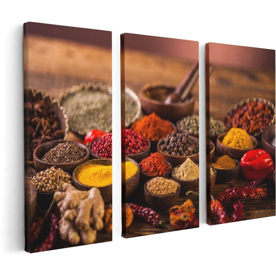 Artaza Canvas Schilderij Drieluik Diverse Kleurrijke Kruiden Op Tafel - 120x80 - Foto Op Canvas - Canvas Print Artaza Canvas Schilderij Drieluik Diverse Kleurrijke Kruiden Op Tafel - 120x80 - Foto Op Canvas - Canvas Print afbeelding 1