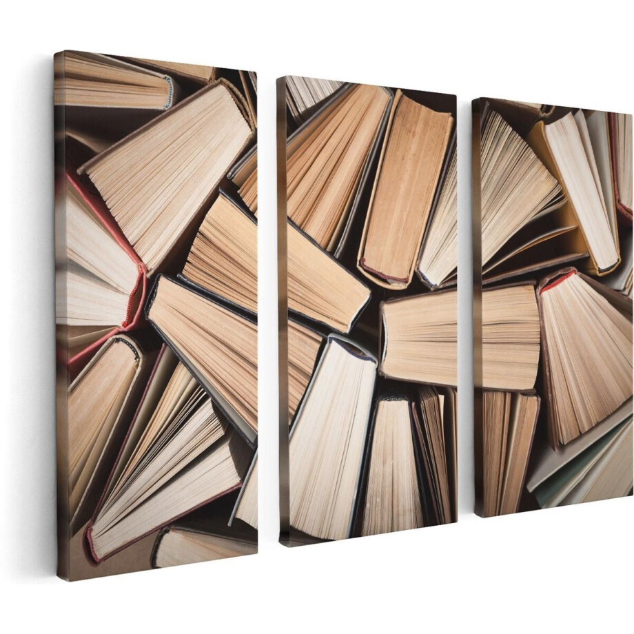 Artaza Canvas Schilderij Drieluik Boeken Bladzijdes bij elkaar - 120x80 cm - Wanddecoratie Woonkamer - Schilderijen - Muurdecoratie afbeelding 1