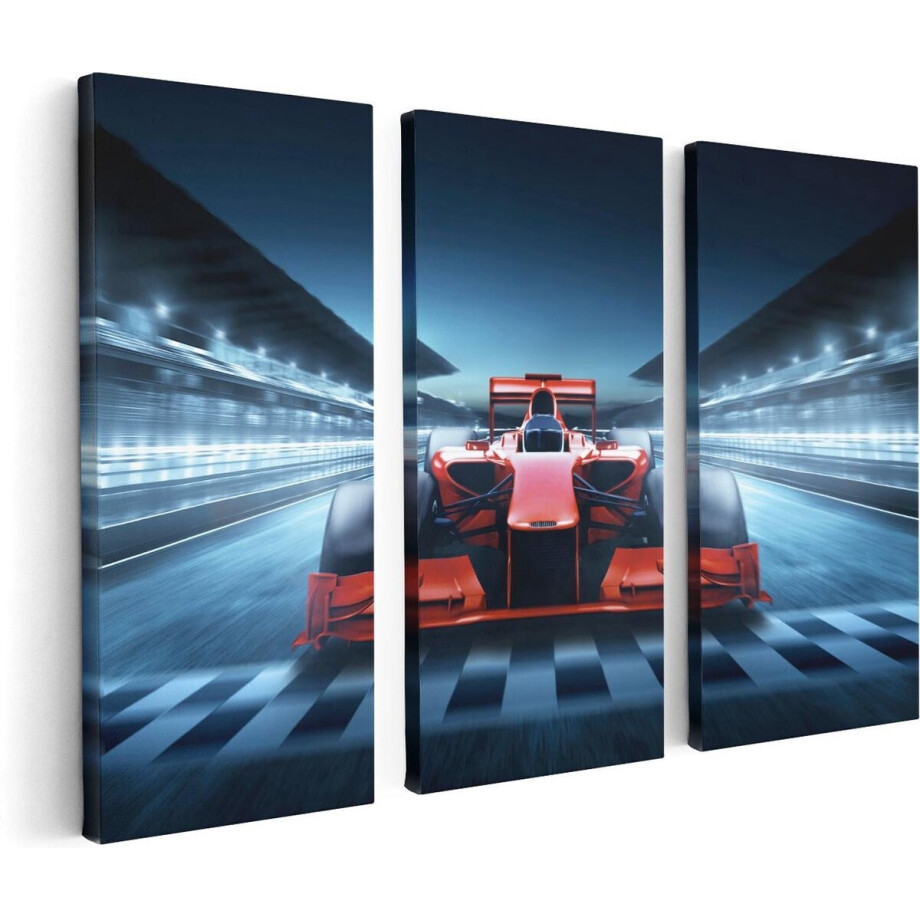Artaza Canvas Schilderij Drieluik Formule 1 Auto bij de Finish - Rood - 120x80 - Foto Op Canvas - Canvas Print Artaza Canvas Schilderij Drieluik Formule 1 Auto bij de Finish - Rood - 120x80 - Foto Op Canvas - Canvas Print afbeelding 1