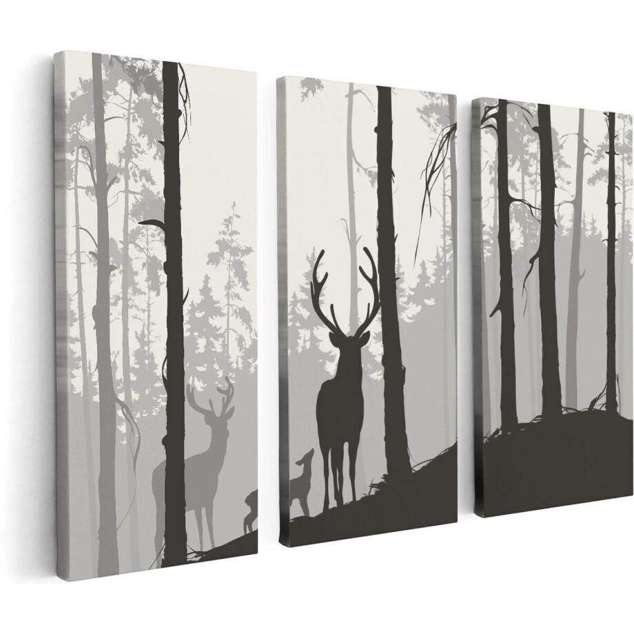 Artaza Canvas Schilderij Drieluik Herten In Het Bos - Silhouet - 120x80 - Foto Op Canvas - Canvas Print Artaza Canvas Schilderij Drieluik Herten In Het Bos - Silhouet - 120x80 - Foto Op Canvas - Canvas Print afbeelding 1