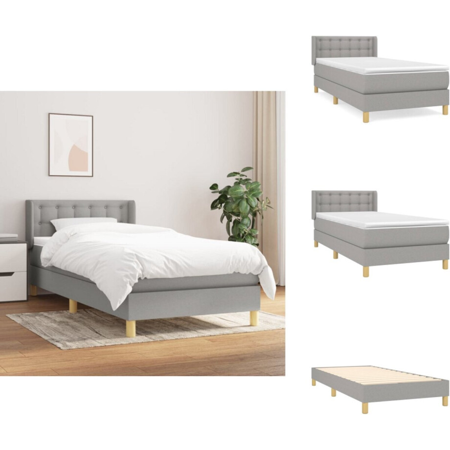 vidaXL Boxspring - Boxsprings - Bed - Slaapmeubel - Boxspring met matras stof lichtgrijs 80x200 cm afbeelding 1