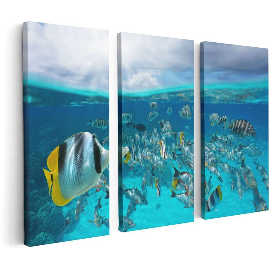 Artaza Canvas Schilderij Drieluik Zwerm Gele Vissen in het Water - 120x80 - Foto Op Canvas - Canvas Print Artaza Canvas Schilderij Drieluik Zwerm Gele Vissen in het Water - 120x80 - Foto Op Canvas - Canvas Print afbeelding 1
