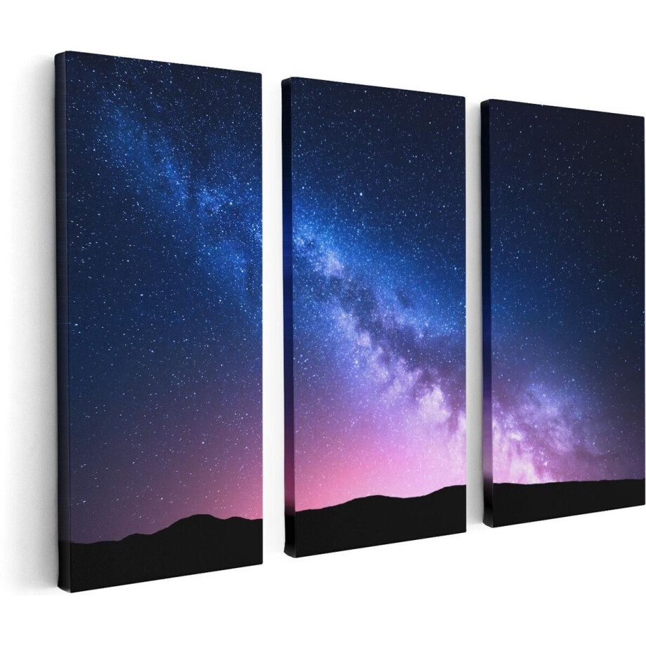 Artaza Canvas Schilderij Drieluik Melkweg Met Een Roze Gloed - Sterrenhemel - 120x80 cm - Wanddecoratie Woonkamer - Schilderijen - Muurdecoratie afbeelding 1