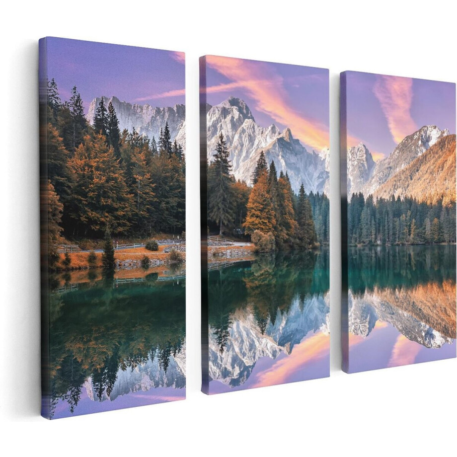 Artaza Canvas Schilderij Drieluik Meer Met Weerspiegeling Van De Bergen - 120x80 - Foto Op Canvas - Canvas Print afbeelding 1