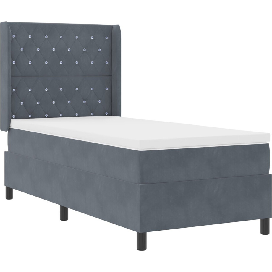 vidaXL - Boxspring - bed - met - matras - Donkergrijs - 100 - x - 200 - cm - Fluweel afbeelding 1