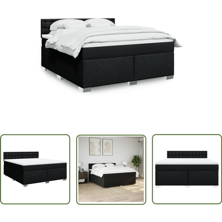 vidaXL Boxspringbed - Boxspring - Boxspring met matras stof zwart 180x200 cm - Matras - Pocketveringmatras - Hoofdbord afbeelding 1