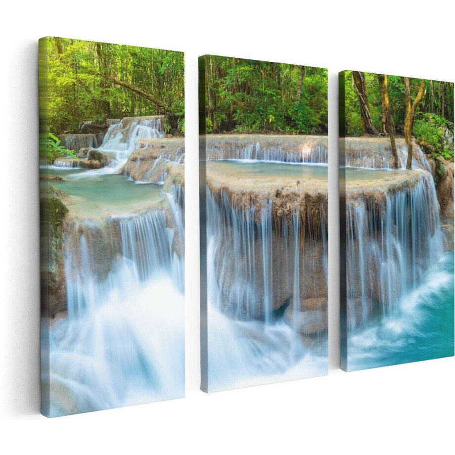 Artaza Canvas Schilderij Drieluik Waterval In Het Bos In Thailand - 120x80 - Foto Op Canvas - Canvas Print afbeelding 1