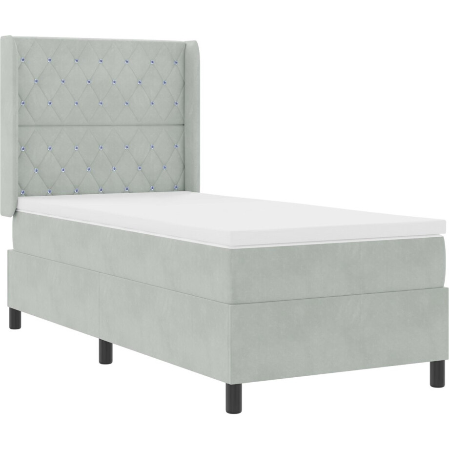vidaXL - Boxspring - bed - met - matras - Lichtgrijs - 90 - x - 200 - cm - Fluweel afbeelding 1