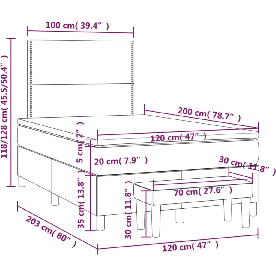 vidaXL - Boxspring - met - matras - stof - blauw - 120x200 - cm afbeelding 1