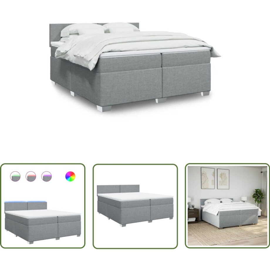 vidaXL Slaapcomfort - Boxspring - Boxspring met matras stof lichtgrijs 200x200 cm - Boxspringbed - Led Verlichting - Matras vidaXL Slaapcomfort - Boxspring - Boxspring met matras stof lichtgrijs 200x200 cm - Boxspringbed - Led Verlichting - Matras afbeelding 1