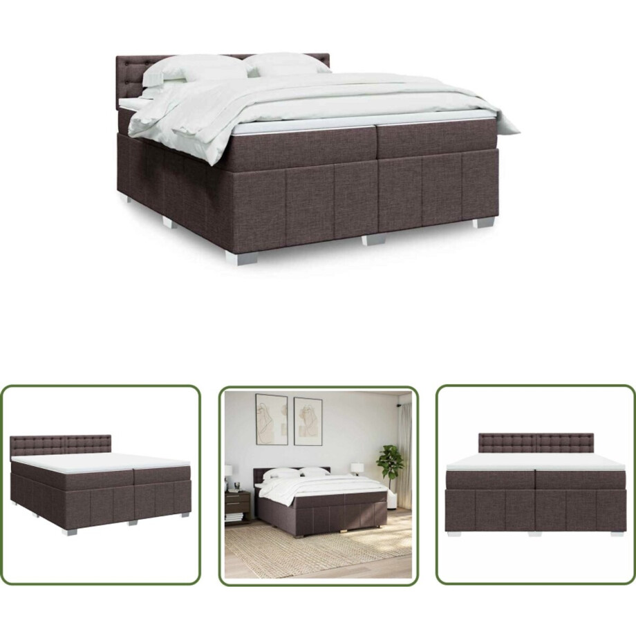 vidaXL Boxspring Bed - Boxspring - Boxspring met matras stof donkerbruin 200x200 cm - Dark Brown Bed - Tweepersoons Bed - Matras afbeelding 1