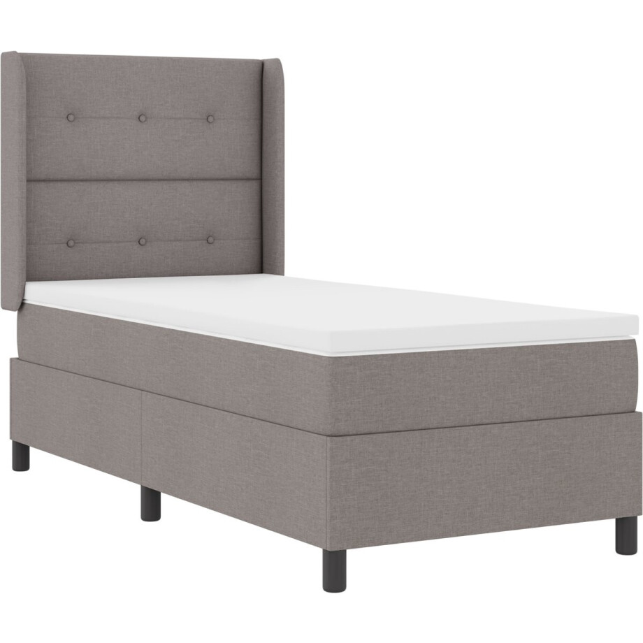 vidaXL - LED - Box - Spring - Bed - met - hoofdeinde - Taupe - 90 - x - 190 - cm - Stof afbeelding 1