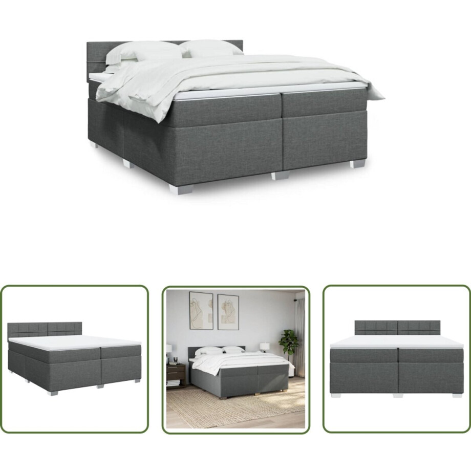 vidaXL Boxspring Bed - Boxspring - Boxspring met matras stof donkergrijs 200x200 cm - Tweepersoons Bed - Donkere Kleuren - Grijs Bed afbeelding 1