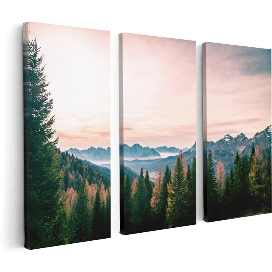 Artaza Canvas Schilderij Drieluik Bos Met Bomen Bij Bergen Landschap - 120x80 cm - Wanddecoratie Woonkamer - Schilderijen - Muurdecoratie Artaza Canvas Schilderij Drieluik Bos Met Bomen Bij Bergen Landschap - 120x80 cm - Wanddecoratie Woonkamer - Schilderijen - Muurdecoratie afbeelding 1