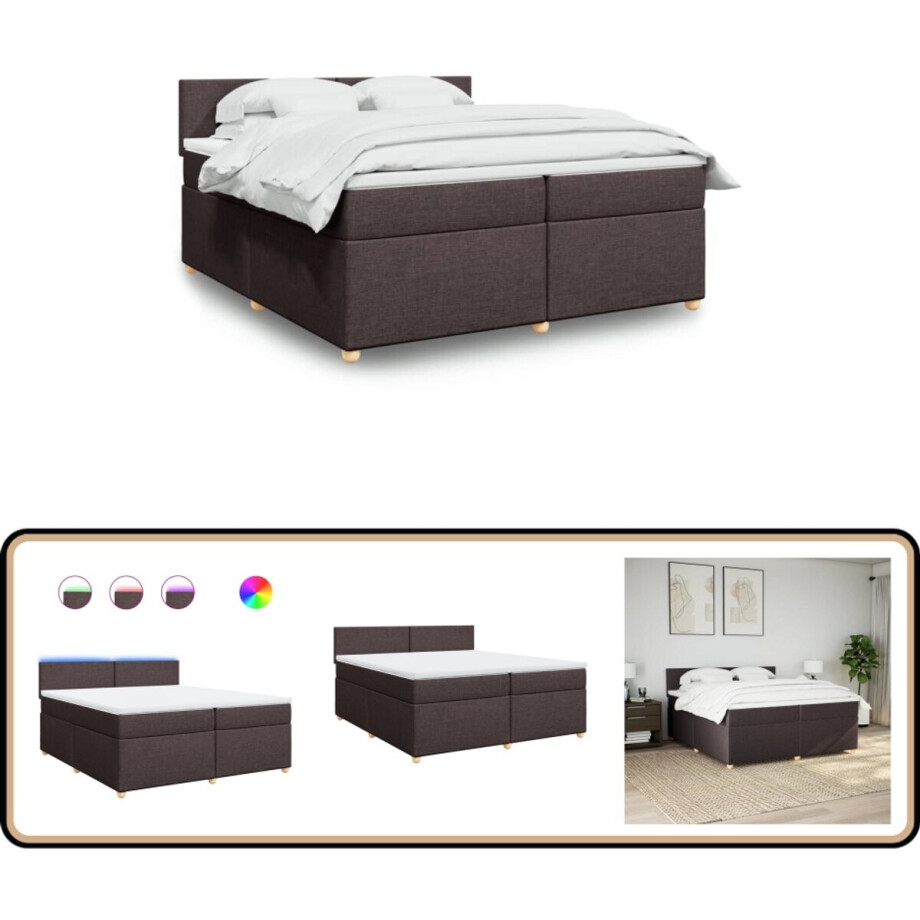 vidaXL Boxspring met matras stof donkerbruin 200x200 cm afbeelding 1