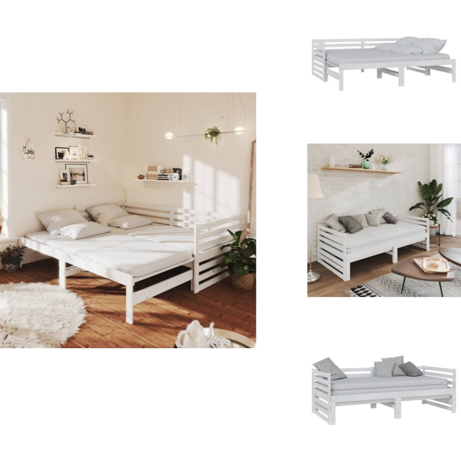 vidaXL Bedbank - Bedbanken - Bed Bank - Bed Banken - Bedbank uitschuifbaar massief grenenhout wit 2x(90x200) cm afbeelding 1