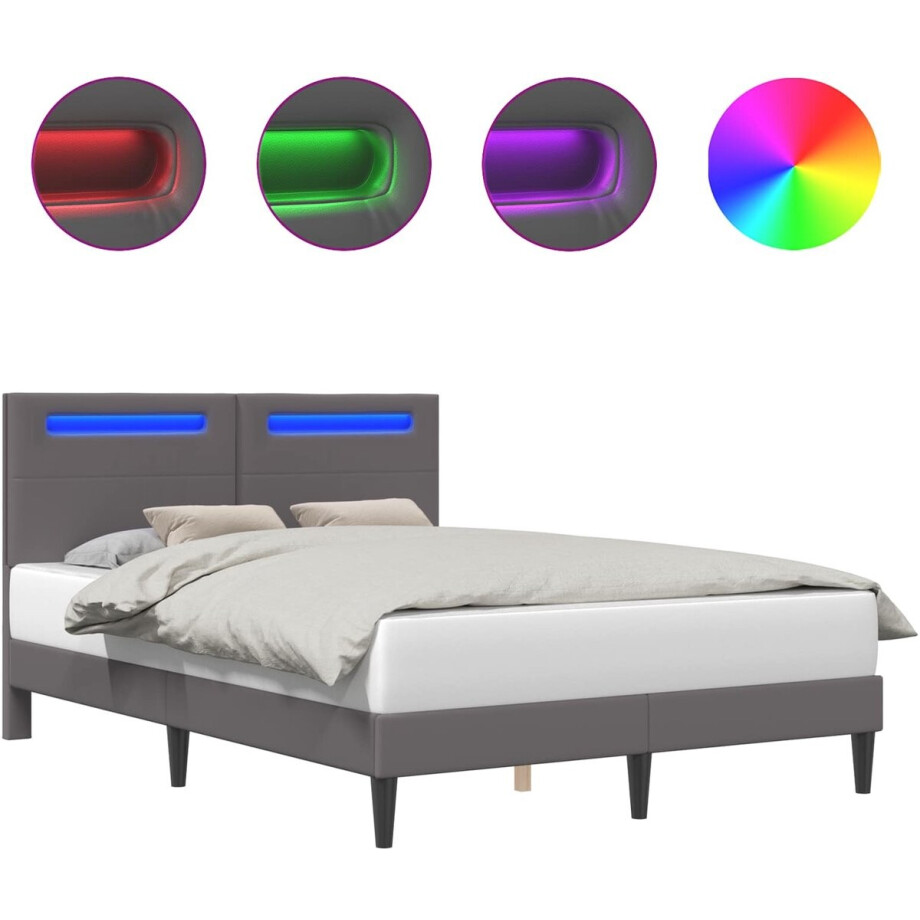 vidaXL - Bedframe - met - LED-stripverlichting - Grijs - 160 - x - 200 - cm - Kunstleer afbeelding 1