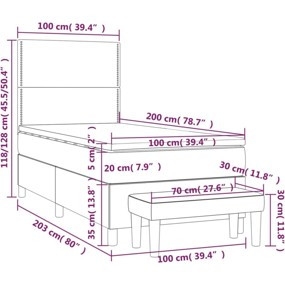 vidaXL - Boxspring - met - matras - stof - zwart - 100x200 - cm afbeelding 1
