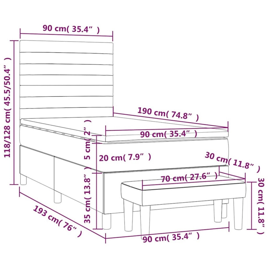 vidaXL - Boxspring - met - matras - stof - zwart - 90x190 - cm afbeelding 1