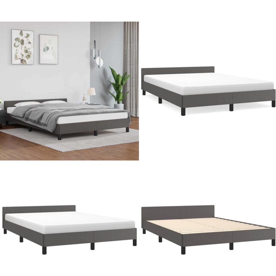 vidaXL - Bedframe - met - hoofdeinde - zonder - matras - 140x190 - cm - grijs afbeelding 1