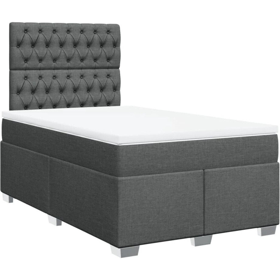 vidaXL - Boxspring - met - matras - stof - donkergrijs - 120x200 - cm afbeelding 1