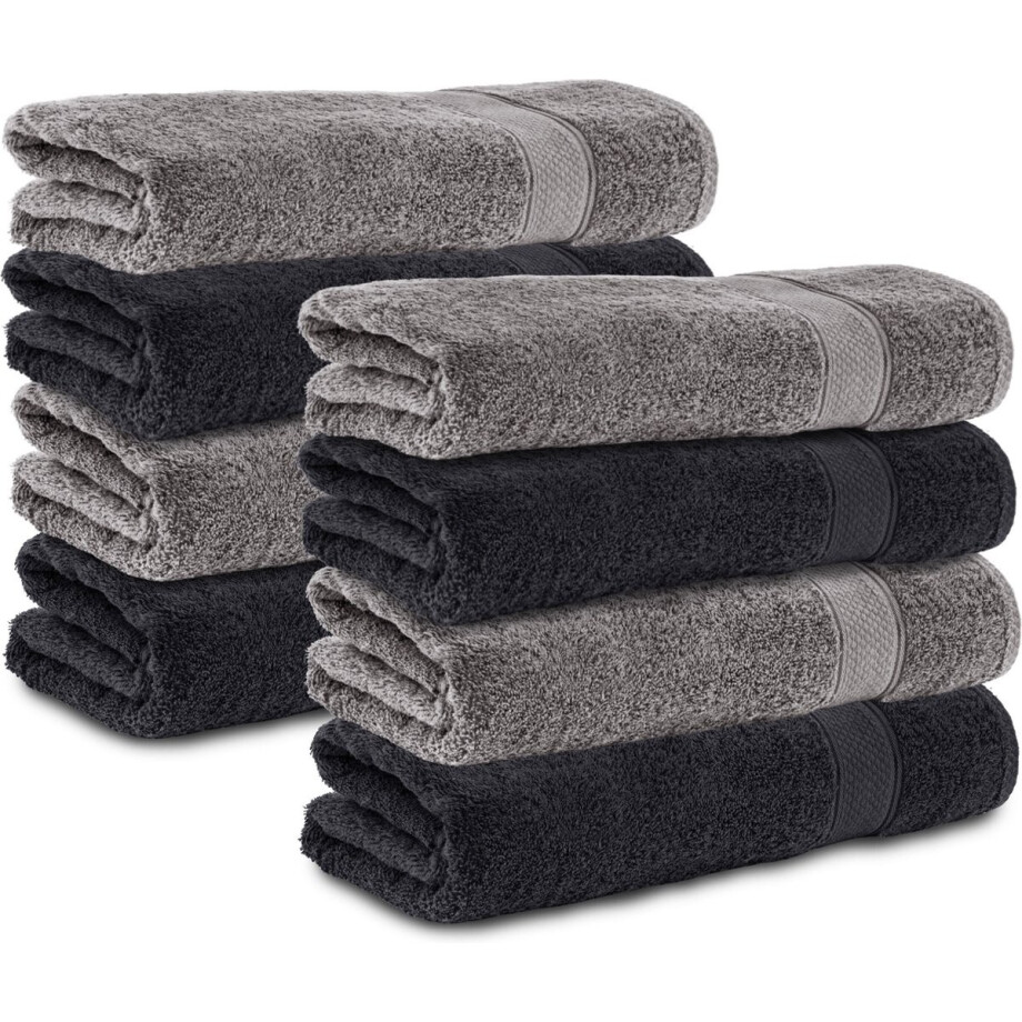 Komfortec 8x Handdoek 70x140 - 100% Katoen – Handdoekenset - Zacht - Antraciet-Zwart Komfortec 8x Handdoek 70x140 - 100% Katoen – Handdoekenset - Zacht - Antraciet-Zwart afbeelding 1