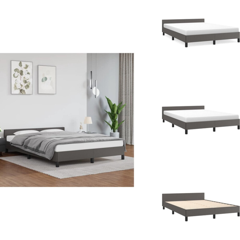 vidaXL Bedframe Met Hoofdbord - Bedframes Met Hoofdborden - Bedframe - Bed - Bedframe met hoofdeinde zonder matras 140x200 cm grijs afbeelding 1