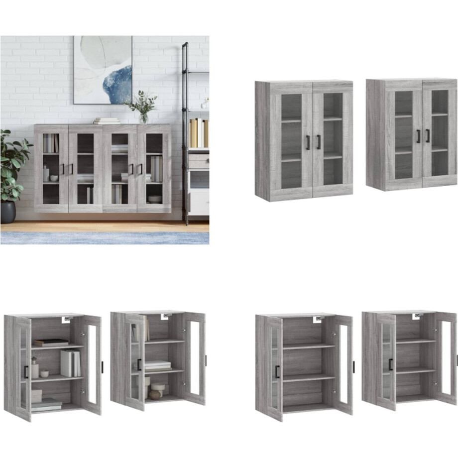 vidaXL Hangkasten 2 st bewerkt hout grijs sonoma eikenkleurig - Wandkast - Wandkasten - Hangkast - Hangende Kast vidaXL Hangkasten 2 st bewerkt hout grijs sonoma eikenkleurig - Wandkast - Wandkasten - Hangkast - Hangende Kast afbeelding 1
